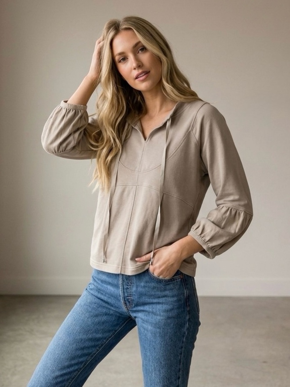 Sundance Tan French Terry Pullover Sweatshirt